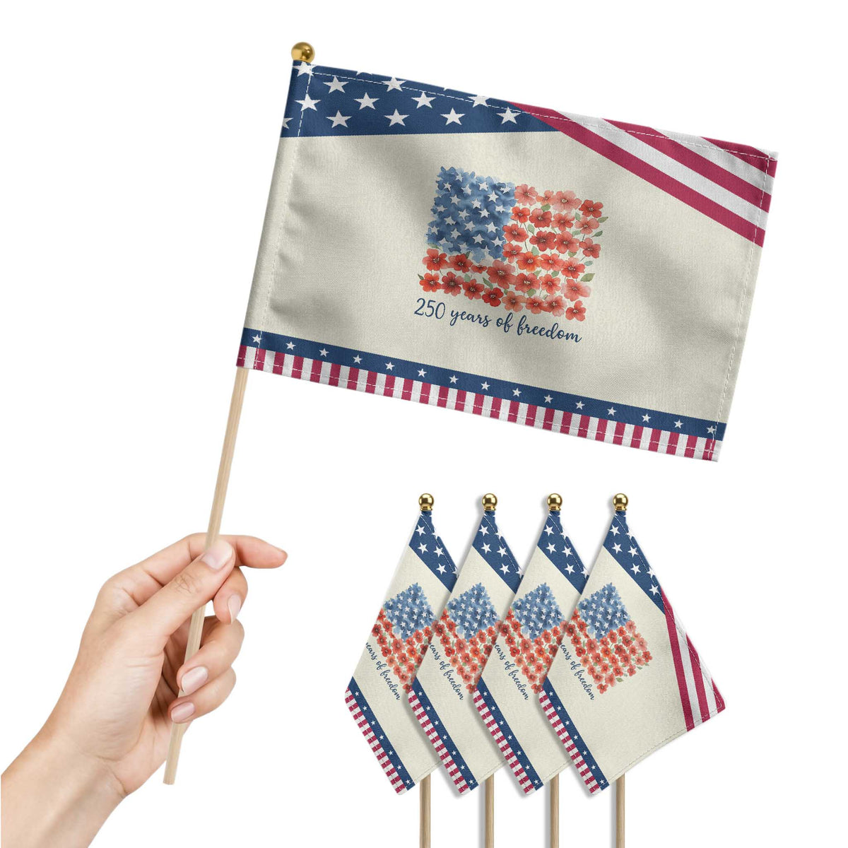 US 250 Years Of Freedom Patriotic Handheld Flag Retro Flower American Flag TS11 Print Your Wear