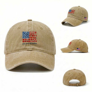 US 250 Years Of Freedom Washed Cotton Baseball Cap Retro Flower American Flag TS11 Washed Cap Universal Fit Khaki Print Your Wear