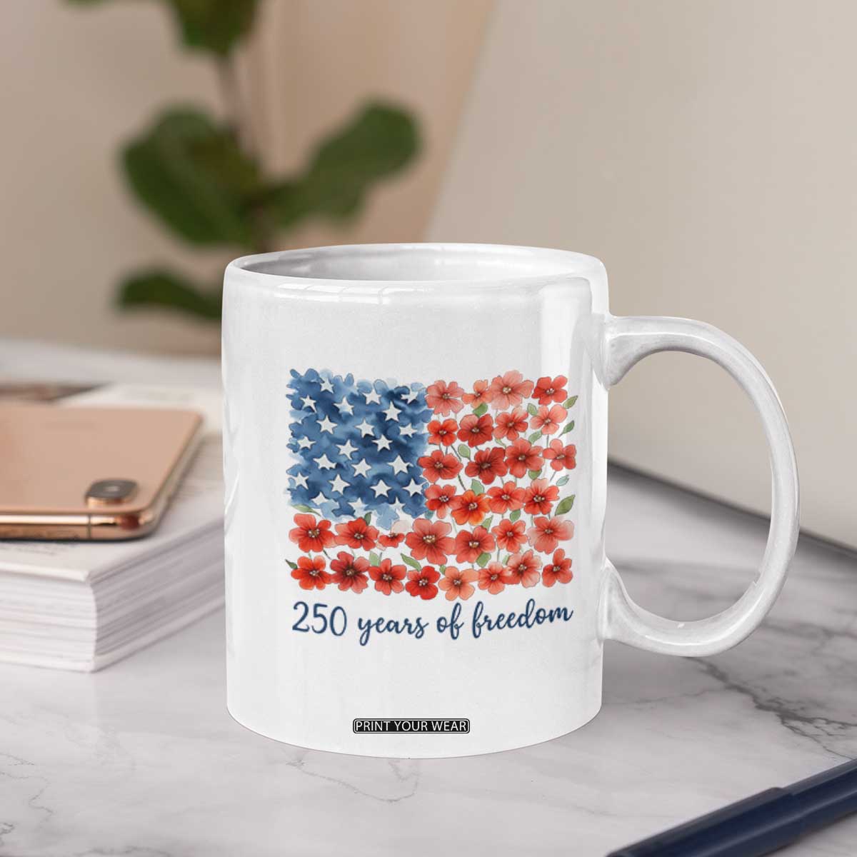 US 250 Years Of Freedom Coffee Mug Retro Flower American Flag TS11 Print Your Wear