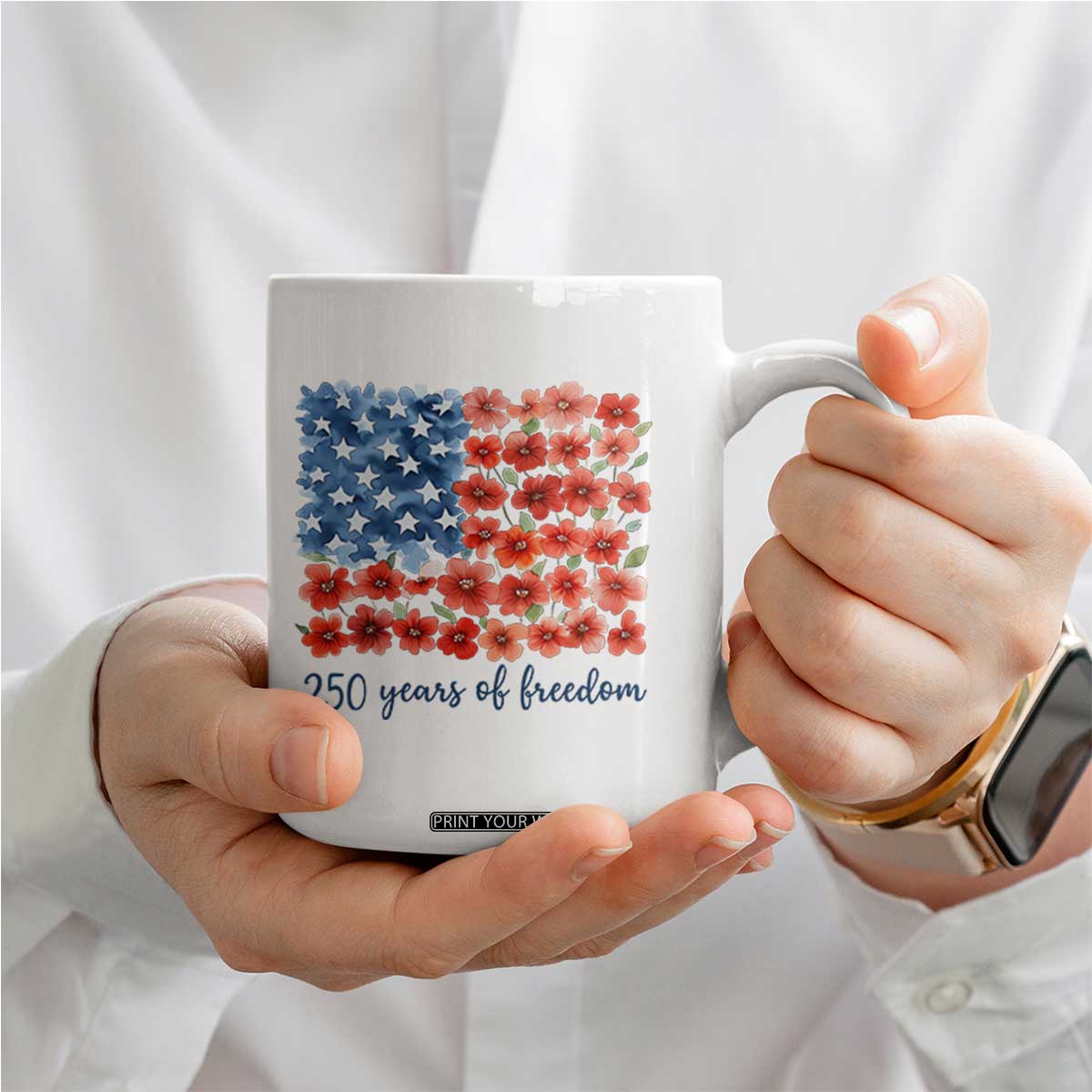 US 250 Years Of Freedom Coffee Mug Retro Flower American Flag TS11 Print Your Wear