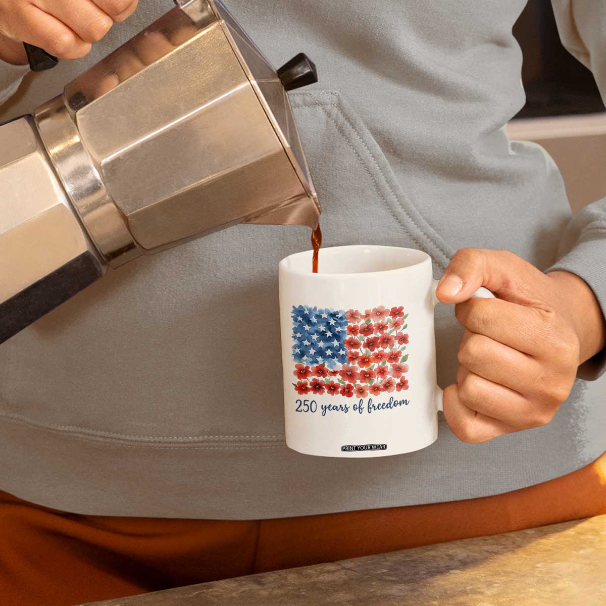 US 250 Years Of Freedom Coffee Mug Retro Flower American Flag TS11 Print Your Wear