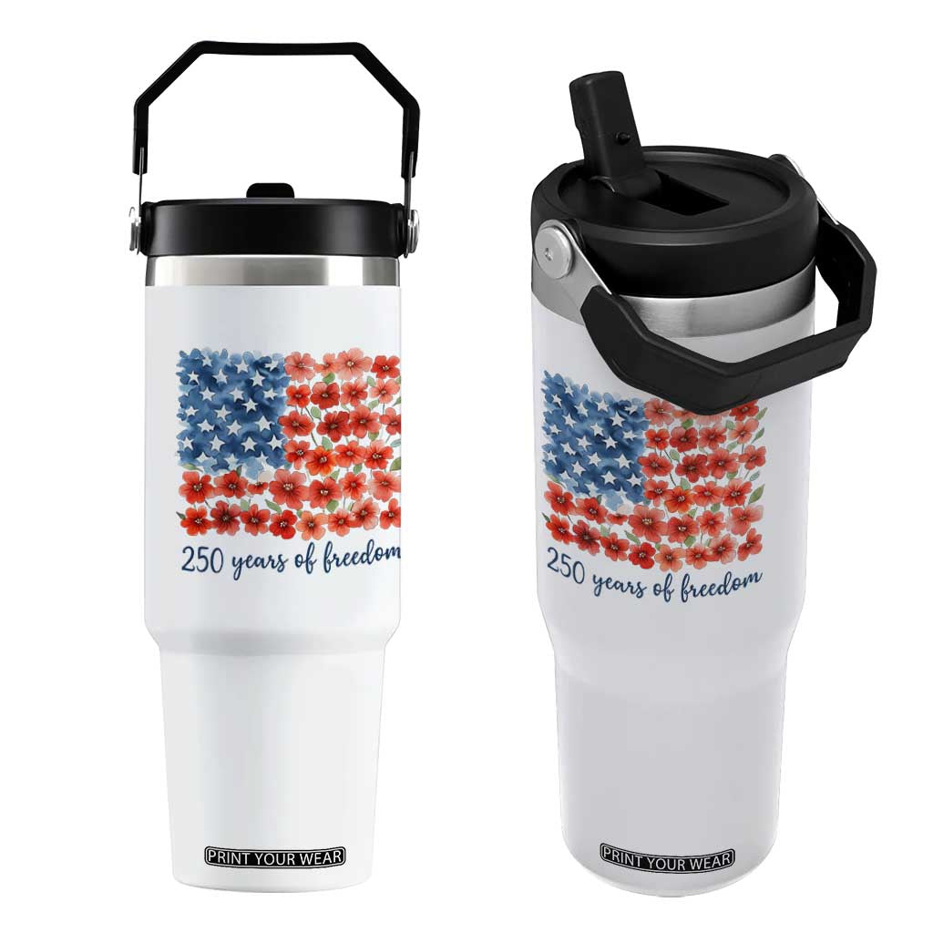 US 250 Years Of Freedom Flip Straw Tumbler Retro Flower American Flag TS11 One Size: 30 oz White Print Your Wear
