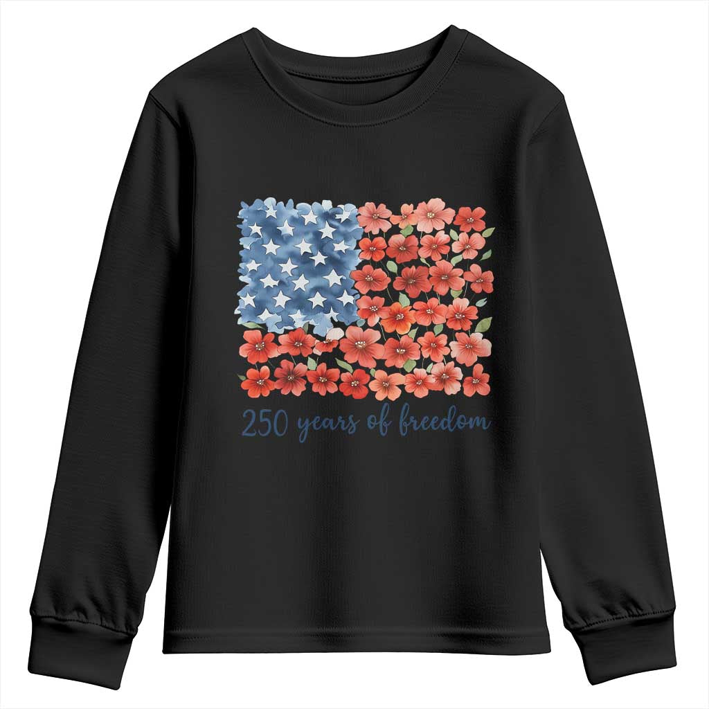 US 250 Years Of Freedom Youth Sweatshirt Retro Flower American Flag TS11 Black Print Your Wear