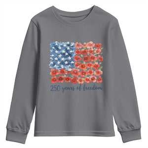 US 250 Years Of Freedom Youth Sweatshirt Retro Flower American Flag TS11 Charcoal Print Your Wear