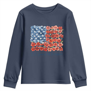 US 250 Years Of Freedom Youth Sweatshirt Retro Flower American Flag TS11 Navy Print Your Wear