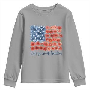 US 250 Years Of Freedom Youth Sweatshirt Retro Flower American Flag TS11 Sport Gray Print Your Wear