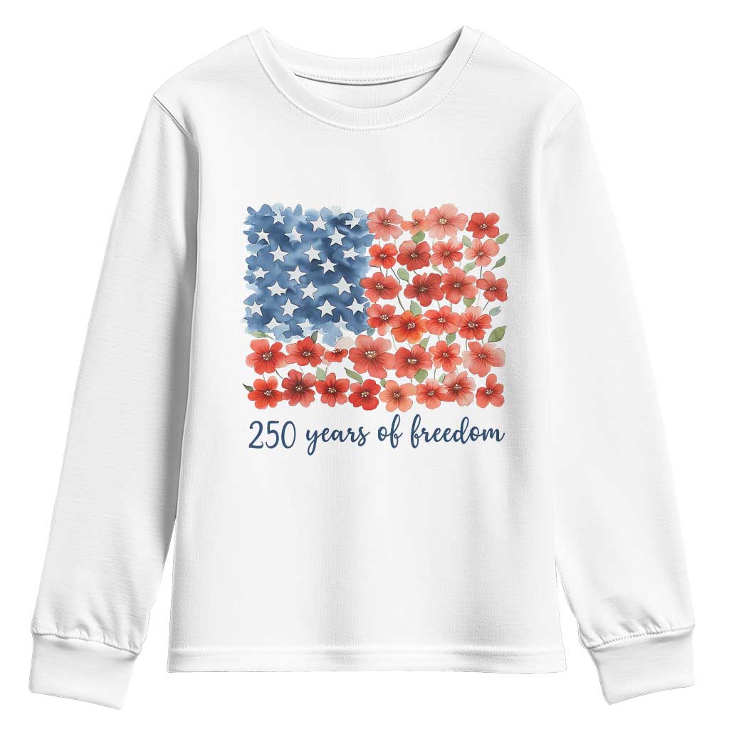 US 250 Years Of Freedom Youth Sweatshirt Retro Flower American Flag TS11 White Print Your Wear