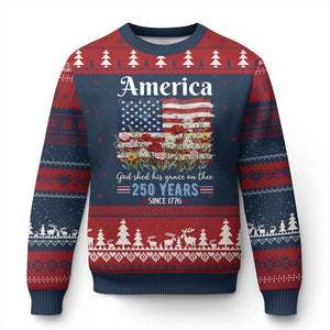 America God Shed His Grace On Thee 250 Years Since 1776 Ugly Christmas Sweater TS11 Navy Red Print Your Wear