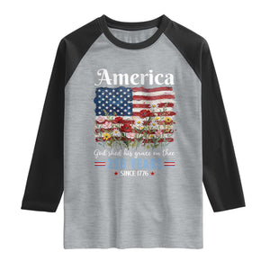 America God Shed His Grace On Thee 250 Years Since 1776 Raglan Shirt TS11 Heather Gray Black Print Your Wear