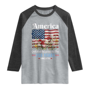 America God Shed His Grace On Thee 250 Years Since 1776 Raglan Shirt TS11 Heather Gray Heather Charcoal Print Your Wear