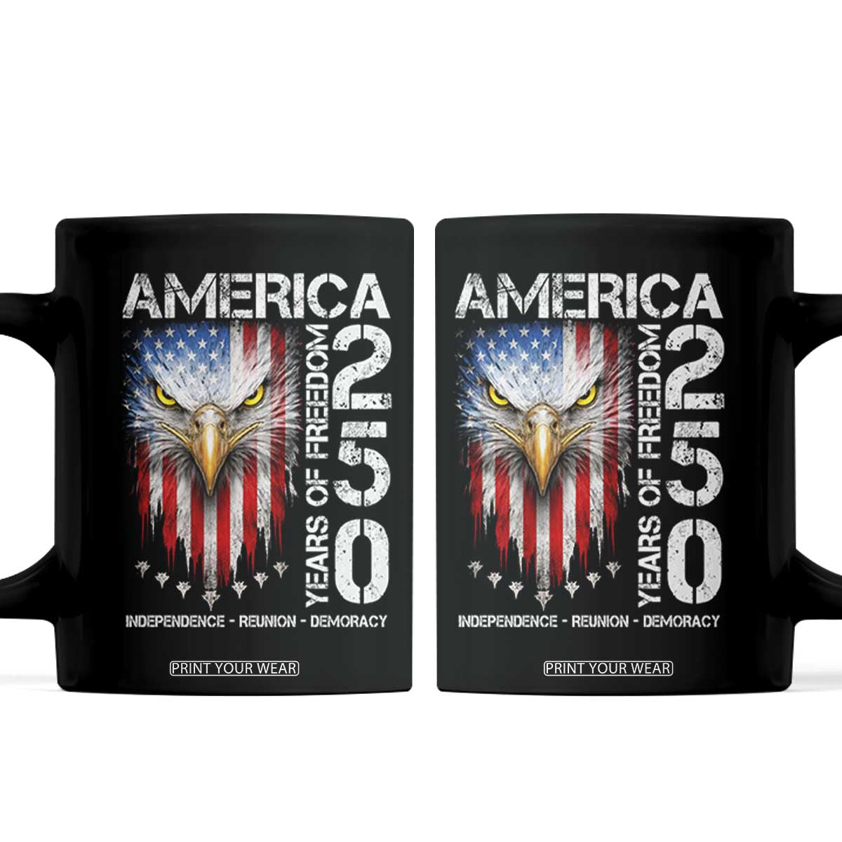America 250 Years Of Freedom Coffee Mug USA Anniversary Bald Eagle Patriotic Jets TS11 Black Print Your Wear