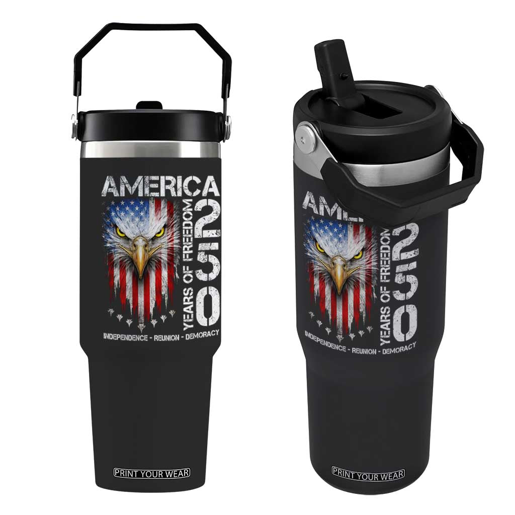 America 250 Years Of Freedom Flip Straw Tumbler USA Anniversary Bald Eagle Patriotic Jets TS11 One Size: 30 oz Black Print Your Wear