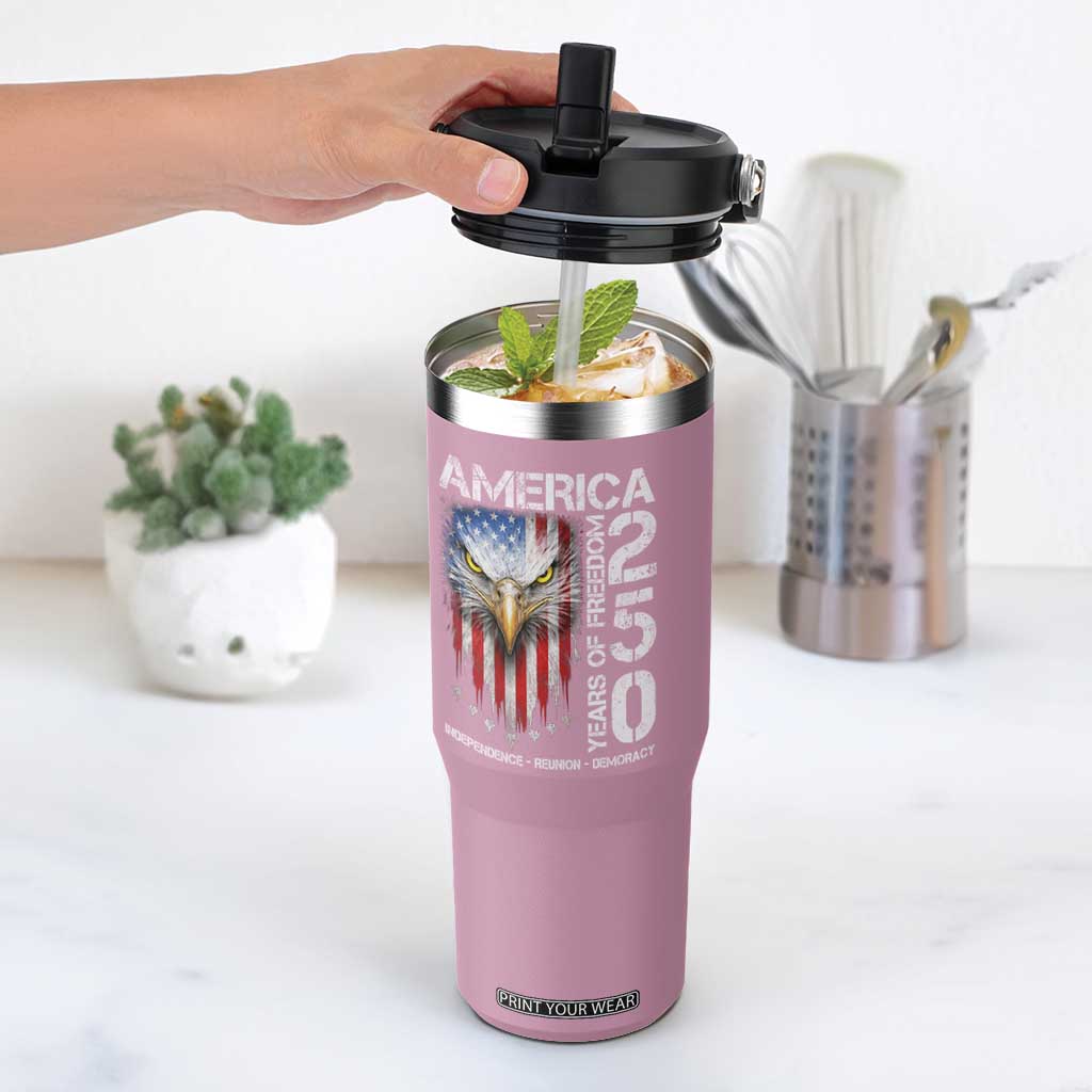 America 250 Years Of Freedom Flip Straw Tumbler USA Anniversary Bald Eagle Patriotic Jets TS11 One Size: 30 oz Light Pink Print Your Wear