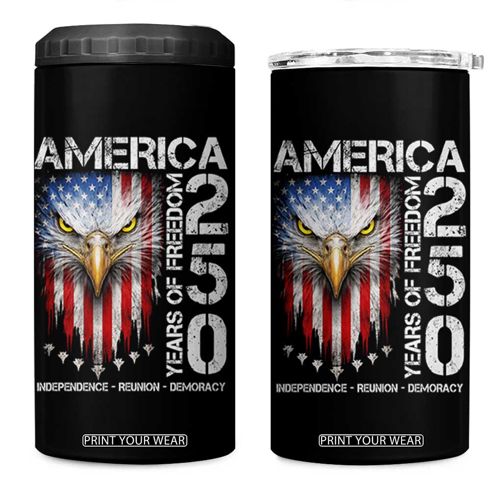 America 250 Years Of Freedom 4 in 1 Can Cooler Tumbler USA Anniversary Bald Eagle Patriotic Jets TS11 One Size: 16 oz Black Print Your Wear
