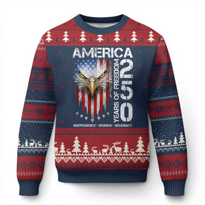 America 250 Years Of Freedom Ugly Christmas Sweater USA Anniversary Bald Eagle Patriotic Jets TS11 Navy Red Print Your Wear