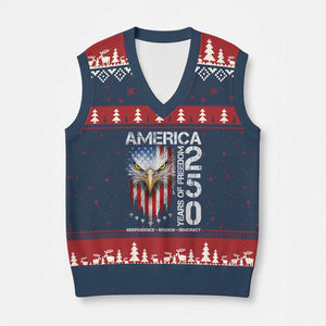 America 250 Years Of Freedom V-Neck Knit Sweater Vest USA Anniversary Bald Eagle Patriotic Jets TS11 Navy Red Print Your Wear