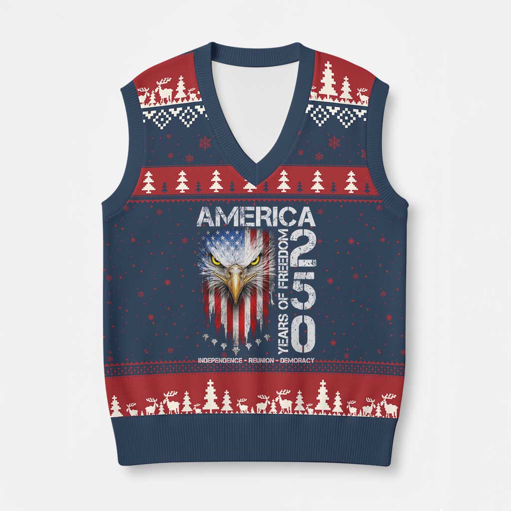 America 250 Years Of Freedom V-Neck Knit Sweater Vest USA Anniversary Bald Eagle Patriotic Jets TS11 Navy Red Print Your Wear