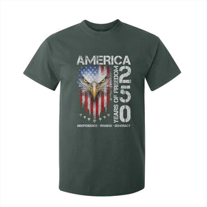 America 250 Years Of Freedom T Shirt For Kid USA Anniversary Bald Eagle Patriotic Jets TS11 Dark Forest Green Print Your Wear