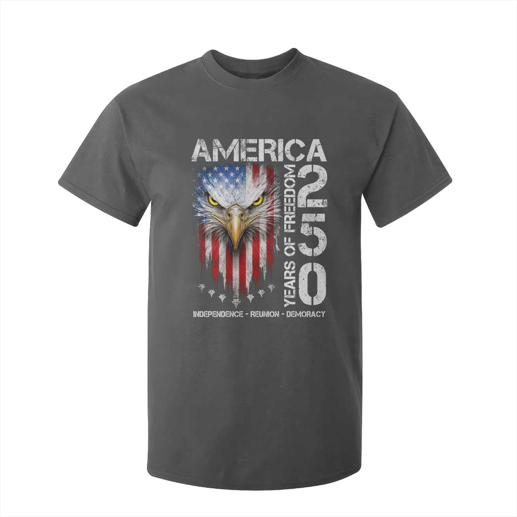 America 250 Years Of Freedom T Shirt For Kid USA Anniversary Bald Eagle Patriotic Jets TS11 Dark Heather Print Your Wear