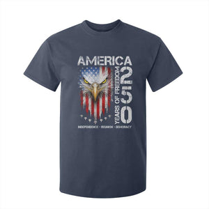 America 250 Years Of Freedom T Shirt For Kid USA Anniversary Bald Eagle Patriotic Jets TS11 Navy Print Your Wear
