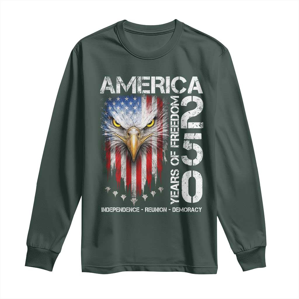 America 250 Years Of Freedom Long Sleeve Shirt USA Anniversary Bald Eagle Patriotic Jets TS11 Dark Forest Green Print Your Wear