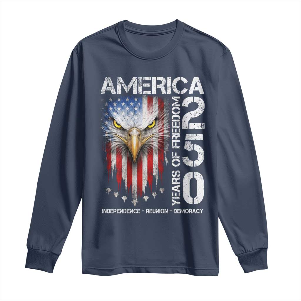America 250 Years Of Freedom Long Sleeve Shirt USA Anniversary Bald Eagle Patriotic Jets TS11 Navy Print Your Wear