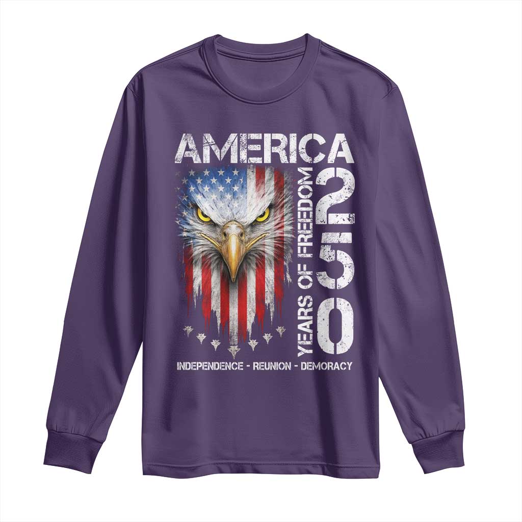 America 250 Years Of Freedom Long Sleeve Shirt USA Anniversary Bald Eagle Patriotic Jets TS11 Purple Print Your Wear