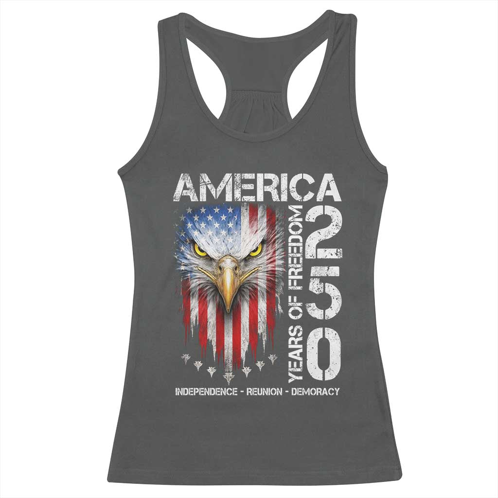 America 250 Years Of Freedom Racerback Tank Top USA Anniversary Bald Eagle Patriotic Jets TS11 Dark Heather Print Your Wear