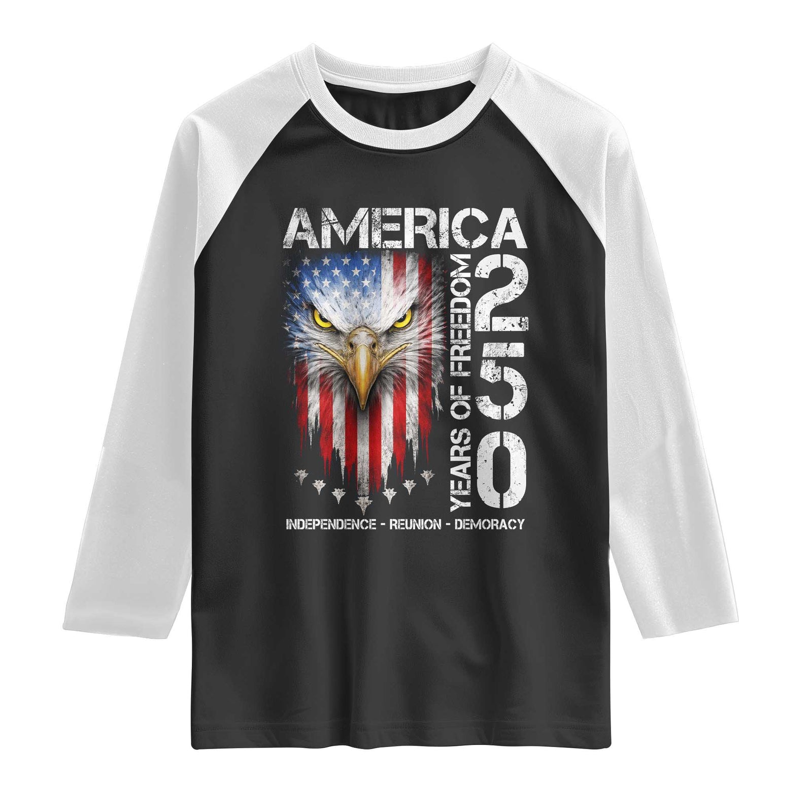 America 250 Years Of Freedom Raglan Shirt USA Anniversary Bald Eagle Patriotic Jets TS11 Black White Print Your Wear