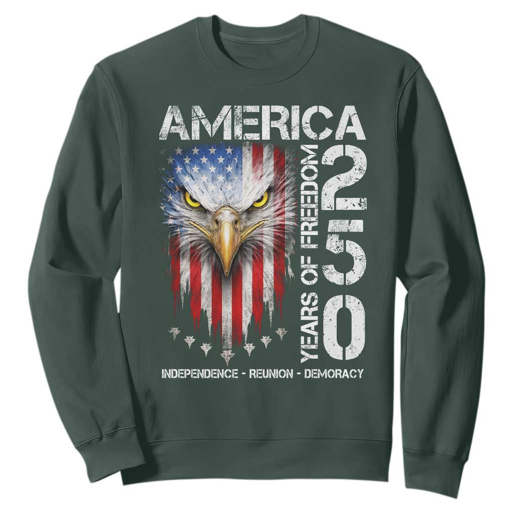 America 250 Years Of Freedom Sweatshirt USA Anniversary Bald Eagle Patriotic Jets TS11 Dark Forest Green Print Your Wear