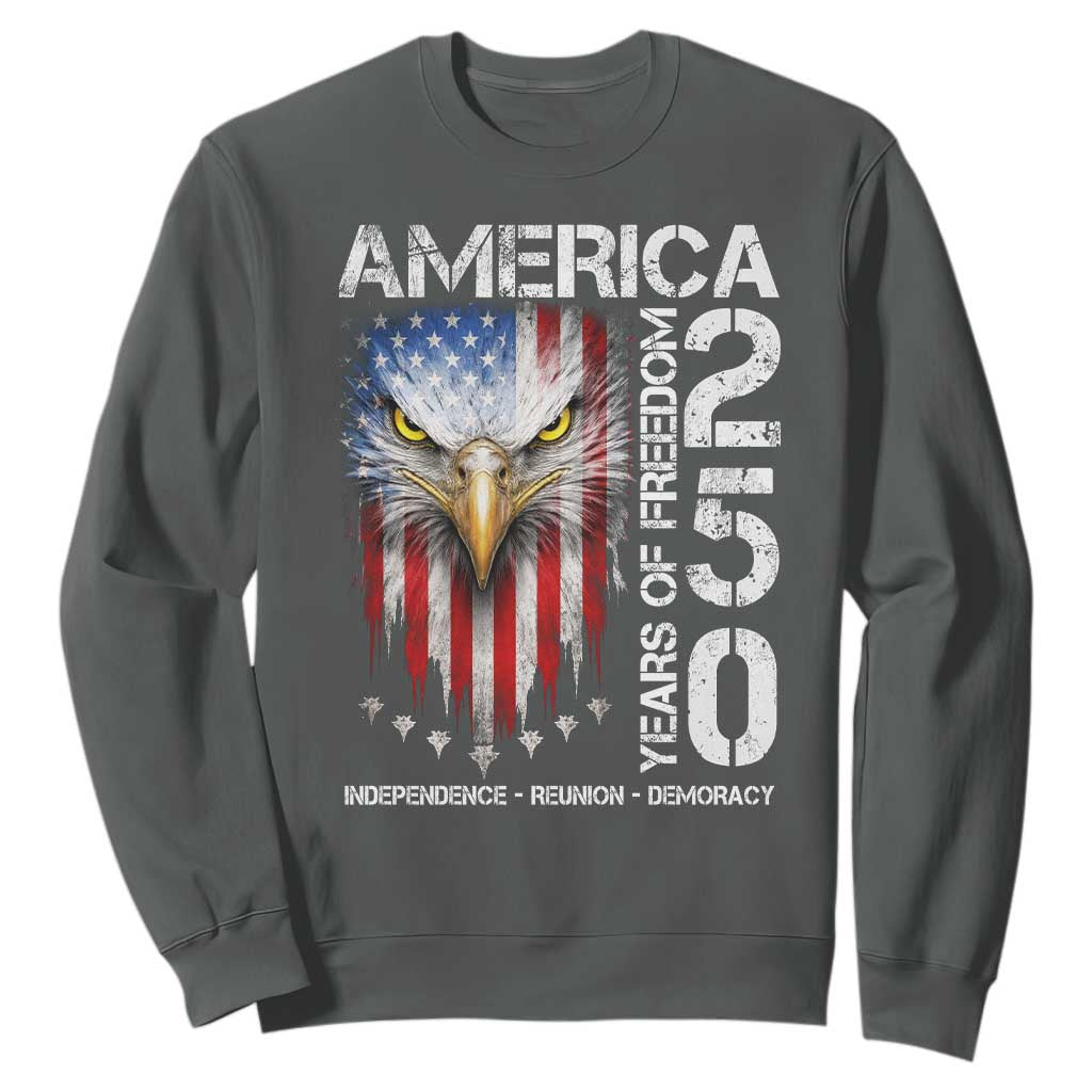 America 250 Years Of Freedom Sweatshirt USA Anniversary Bald Eagle Patriotic Jets TS11 Dark Heather Print Your Wear