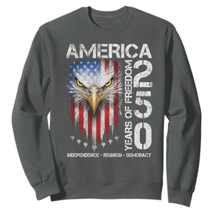 America 250 Years Of Freedom Sweatshirt USA Anniversary Bald Eagle Patriotic Jets TS11 Dark Heather Print Your Wear