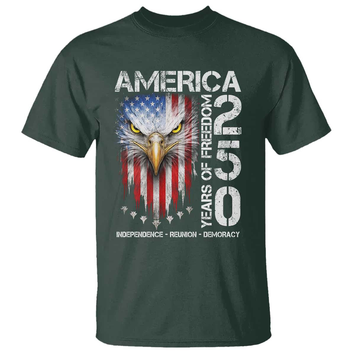 America 250 Years Of Freedom T Shirt USA Anniversary Bald Eagle Patriotic Jets TS11 Dark Forest Green Print Your Wear