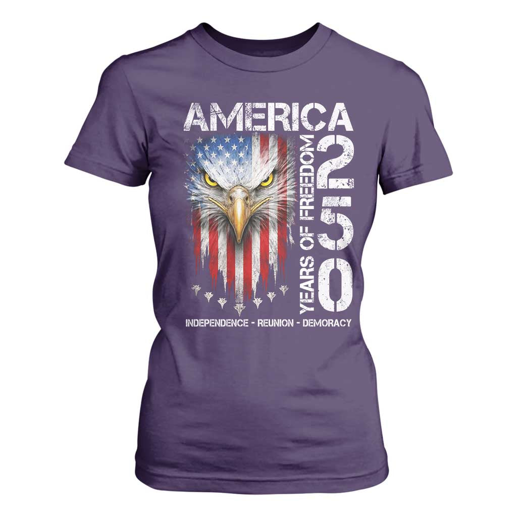 America 250 Years Of Freedom T Shirt For Women USA Anniversary Bald Eagle Patriotic Jets TS11 Purple Print Your Wear
