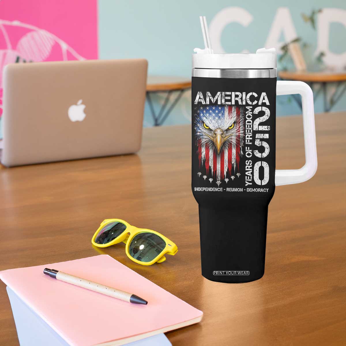 America 250 Years Of Freedom Tumbler With Handle USA Anniversary Bald Eagle Patriotic Jets TS11 Print Your Wear