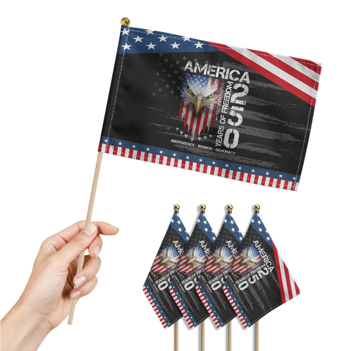 America 250 Years Of Freedom Patriotic Handheld Flag USA Anniversary Bald Eagle Jets TS11 Print Your Wear