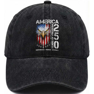 America 250 Years Of Freedom Washed Cotton Baseball Cap USA Anniversary Bald Eagle Patriotic Jets TS11 Print Your Wear