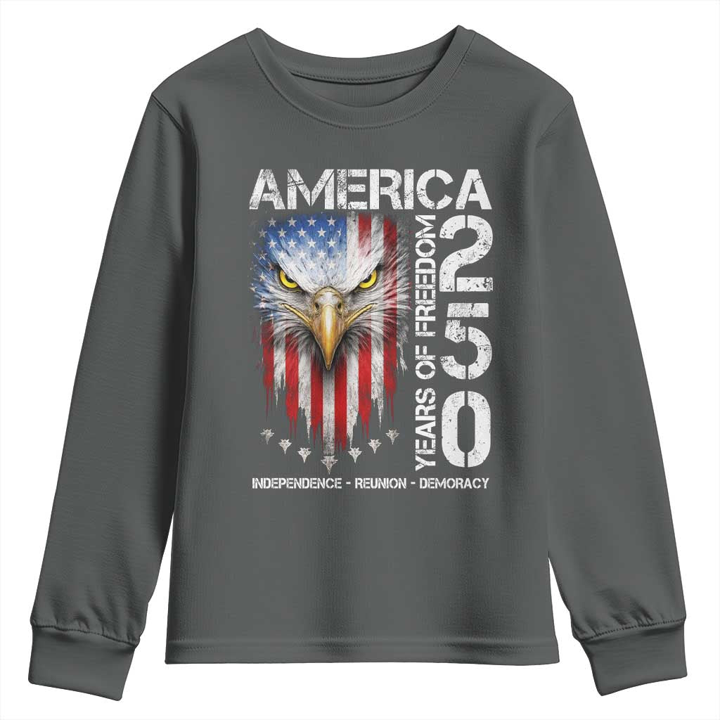 America 250 Years Of Freedom Youth Sweatshirt USA Anniversary Bald Eagle Patriotic Jets TS11 Dark Heather Print Your Wear
