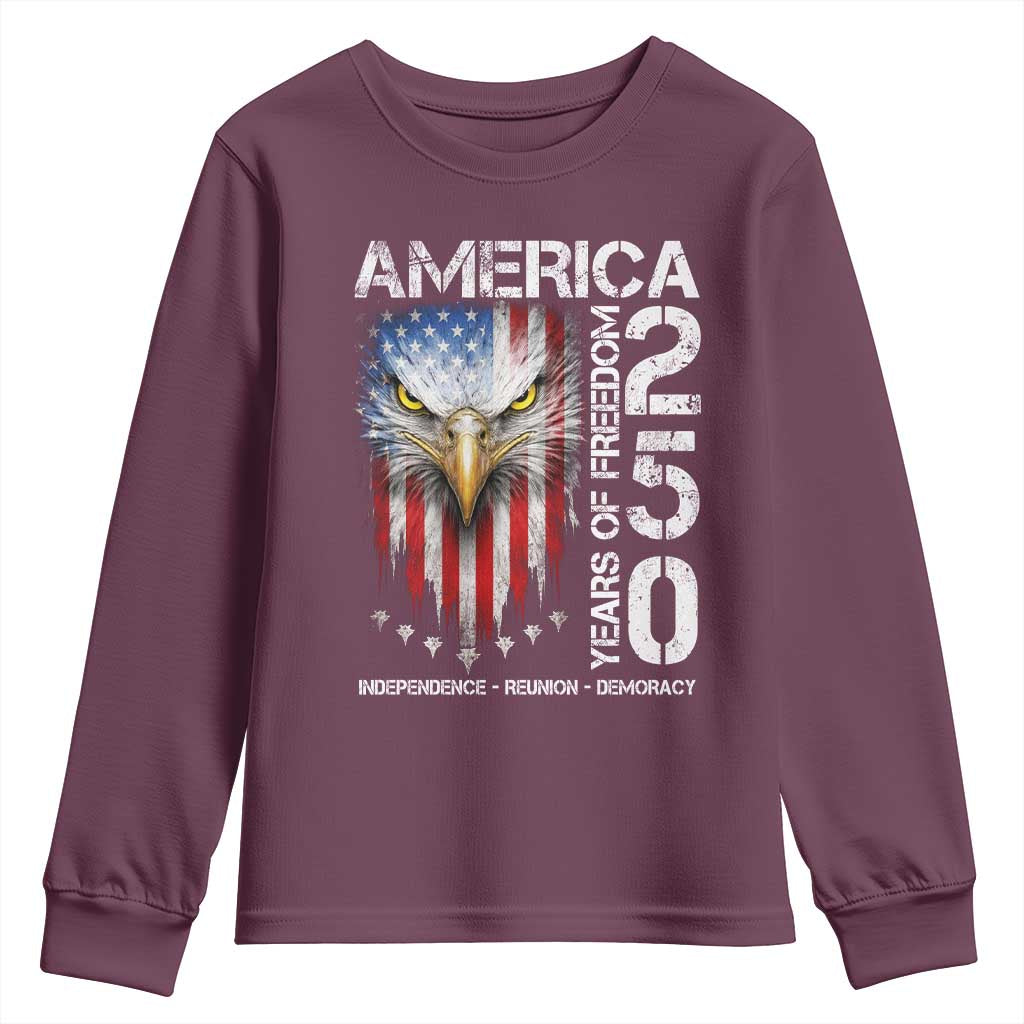 America 250 Years Of Freedom Youth Sweatshirt USA Anniversary Bald Eagle Patriotic Jets TS11 Maroon Print Your Wear