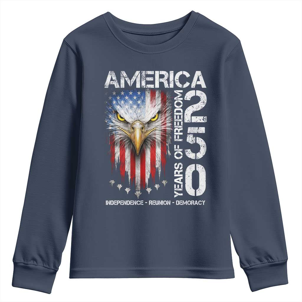 America 250 Years Of Freedom Youth Sweatshirt USA Anniversary Bald Eagle Patriotic Jets TS11 Navy Print Your Wear