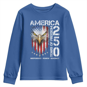 America 250 Years Of Freedom Youth Sweatshirt USA Anniversary Bald Eagle Patriotic Jets TS11 Royal Blue Print Your Wear
