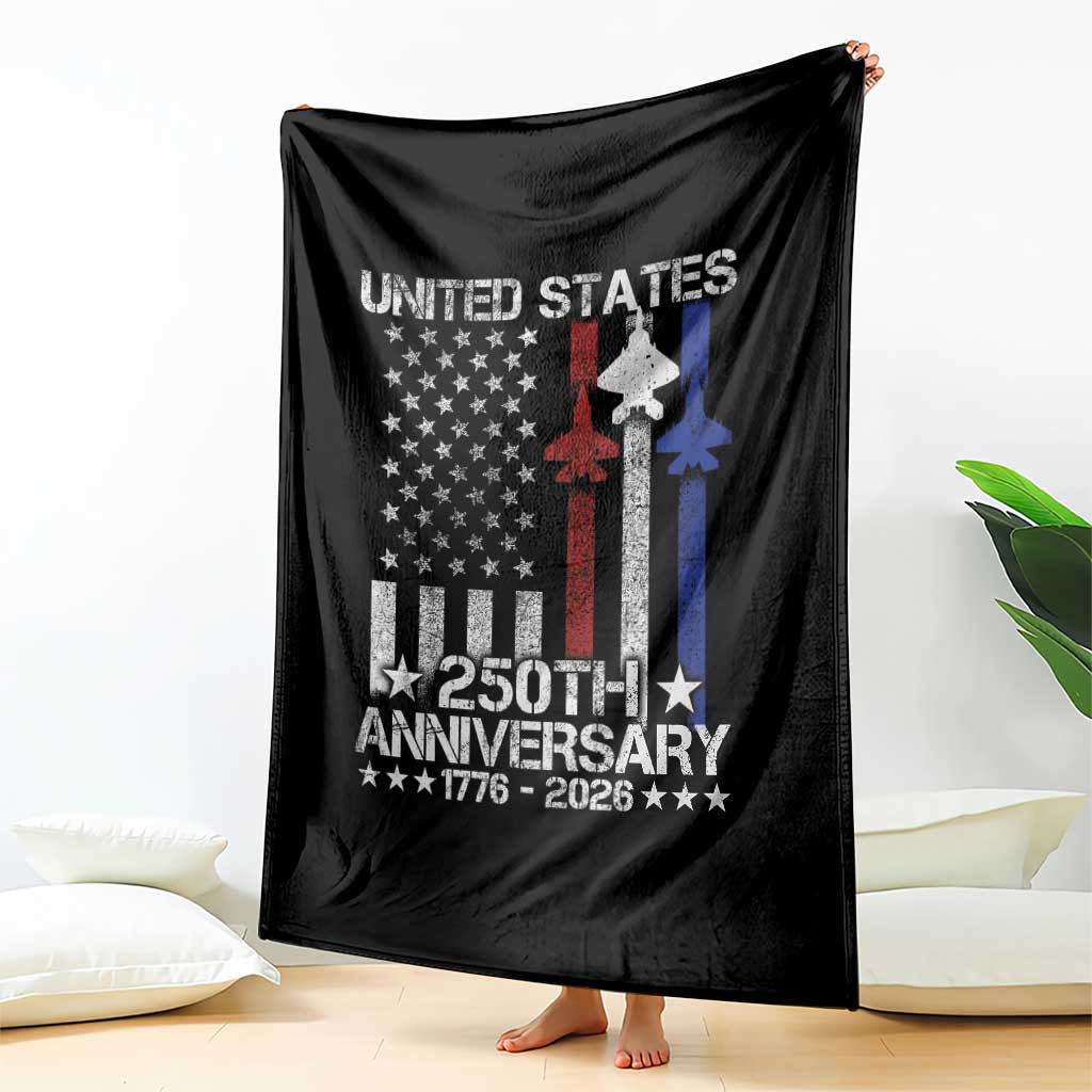 USA 250th Anniversary Throw Blanket Vintage American Flag Jets Semiquincentennial TS11 Print Your Wear