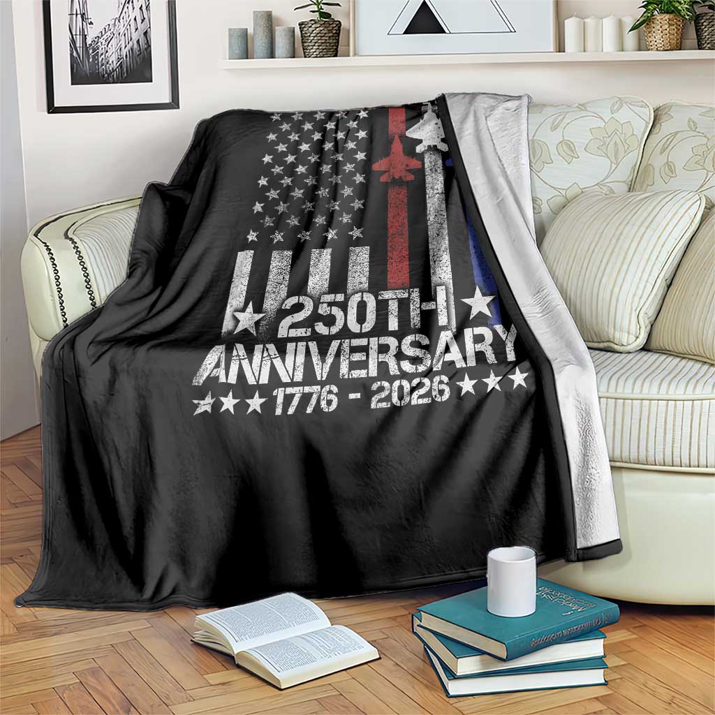 USA 250th Anniversary Throw Blanket Vintage American Flag Jets Semiquincentennial TS11 Print Your Wear