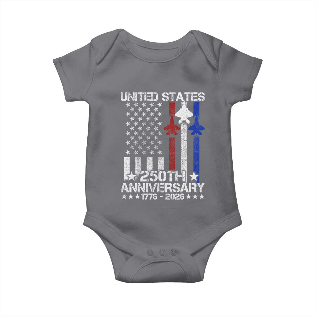 USA 250th Anniversary Baby Onesie Vintage American Flag Jets Semiquincentennial TS11 Charcoal Print Your Wear