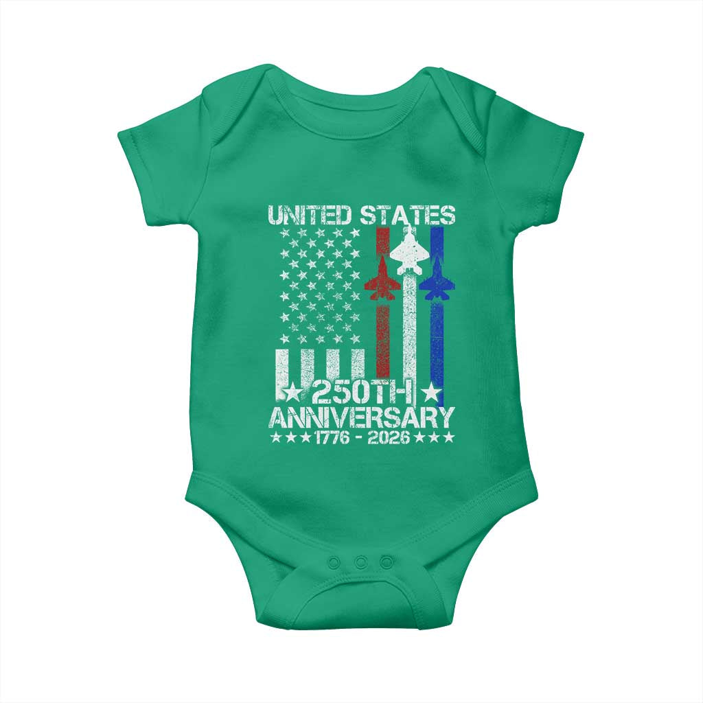 USA 250th Anniversary Baby Onesie Vintage American Flag Jets Semiquincentennial TS11 Irish Green Print Your Wear