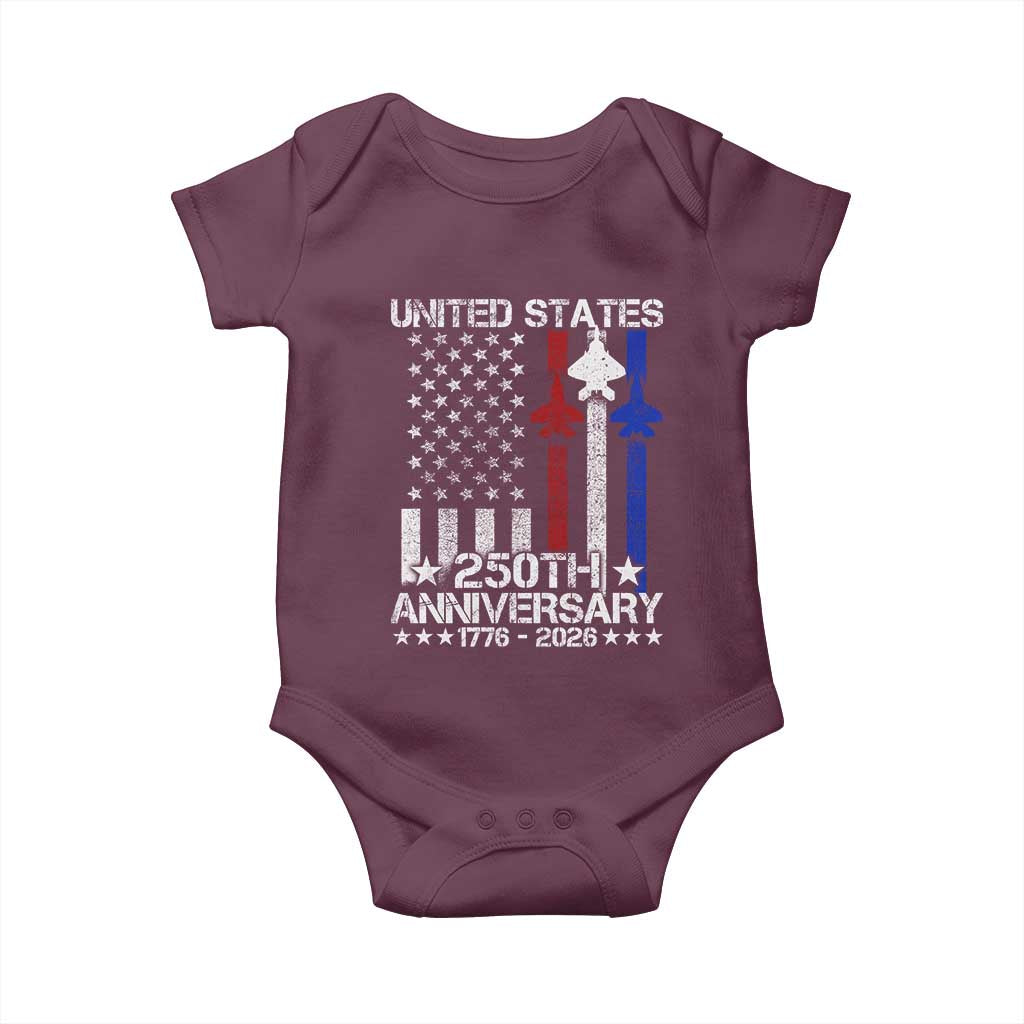 USA 250th Anniversary Baby Onesie Vintage American Flag Jets Semiquincentennial TS11 Maroon Print Your Wear