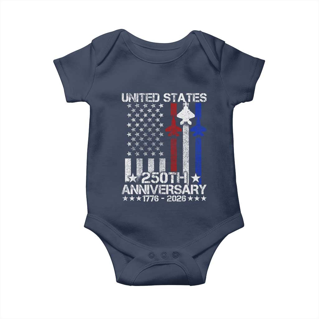 USA 250th Anniversary Baby Onesie Vintage American Flag Jets Semiquincentennial TS11 Navy Print Your Wear