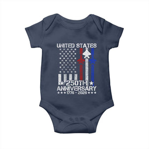 USA 250th Anniversary Baby Onesie Vintage American Flag Jets Semiquincentennial TS11 Navy Print Your Wear