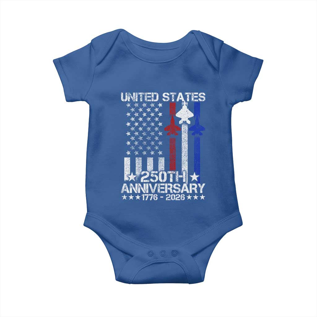 USA 250th Anniversary Baby Onesie Vintage American Flag Jets Semiquincentennial TS11 Royal Blue Print Your Wear