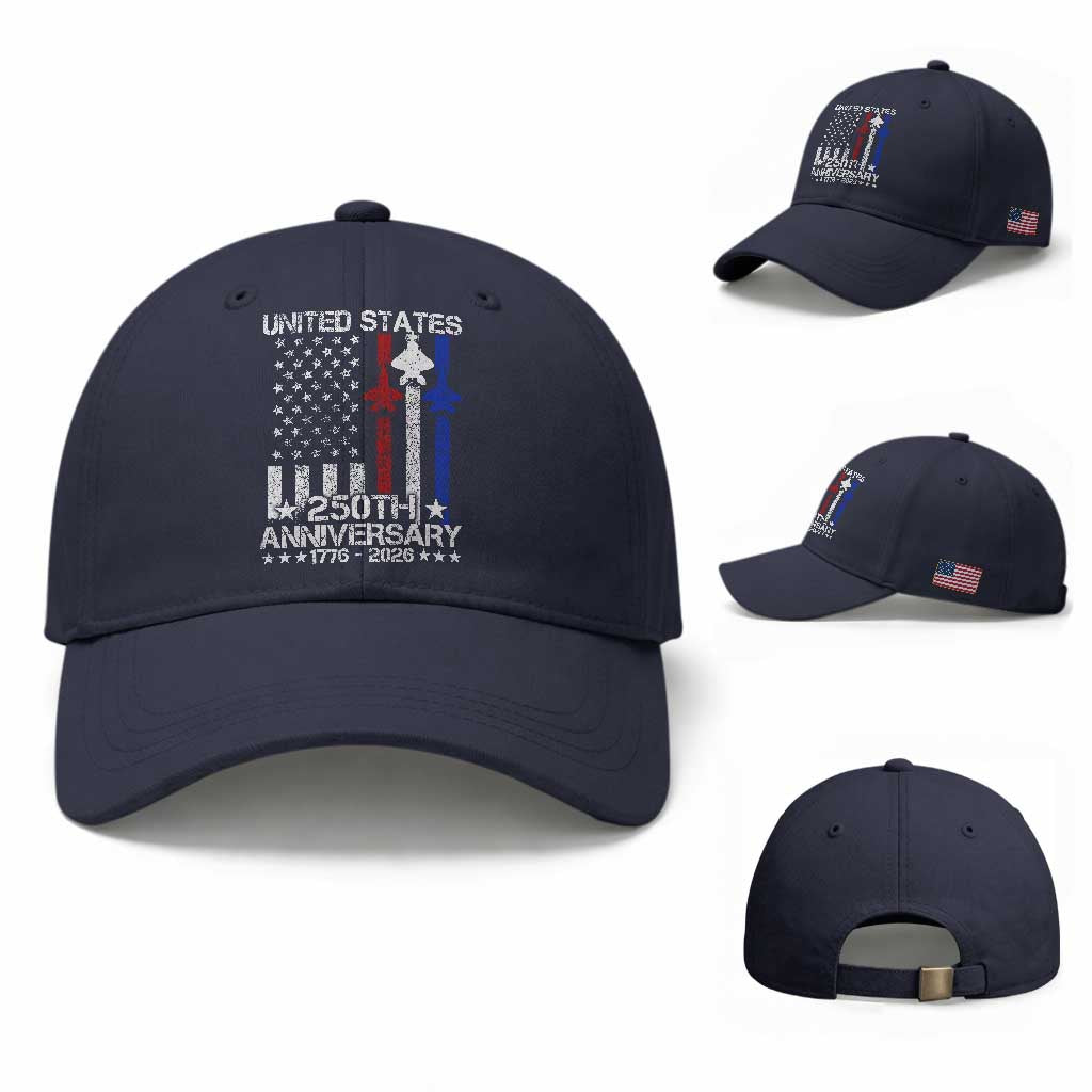 USA 250th Anniversary Baseball Cap Vintage American Flag Jets Semiquincentennial TS11 Baseball Cap Universal Fit Navy Print Your Wear